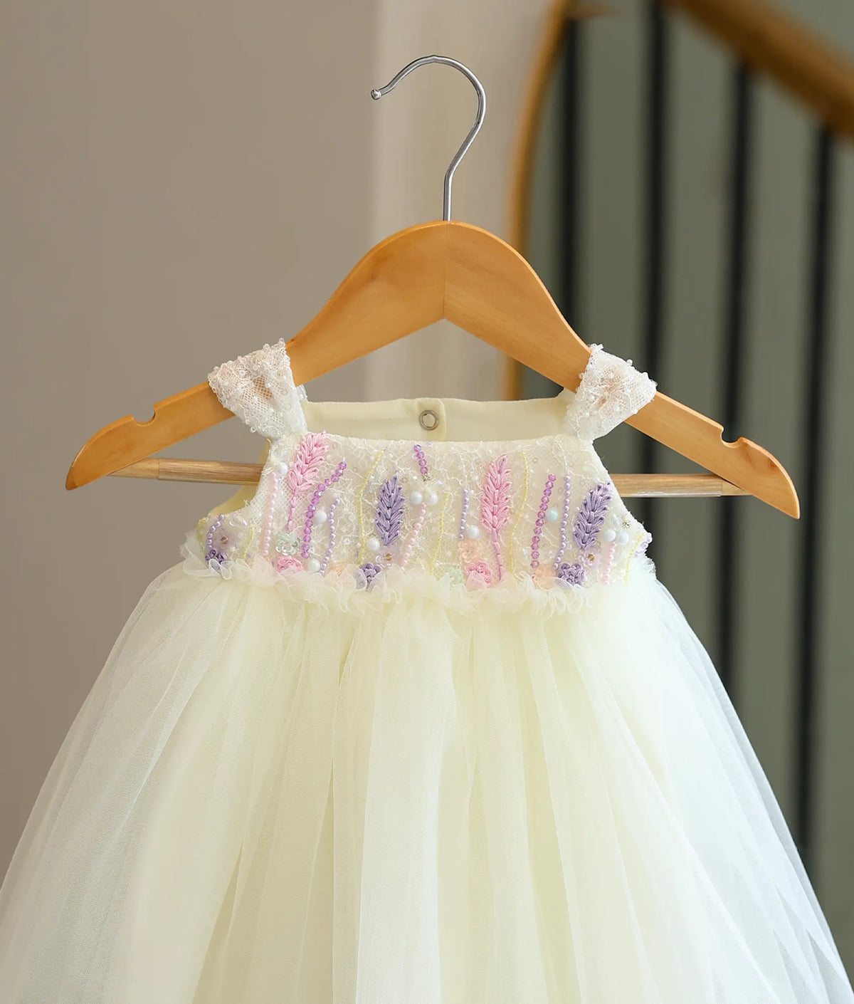 Off-White Tulle Net Handworked Baptism Gown For Baby Girl [6543]