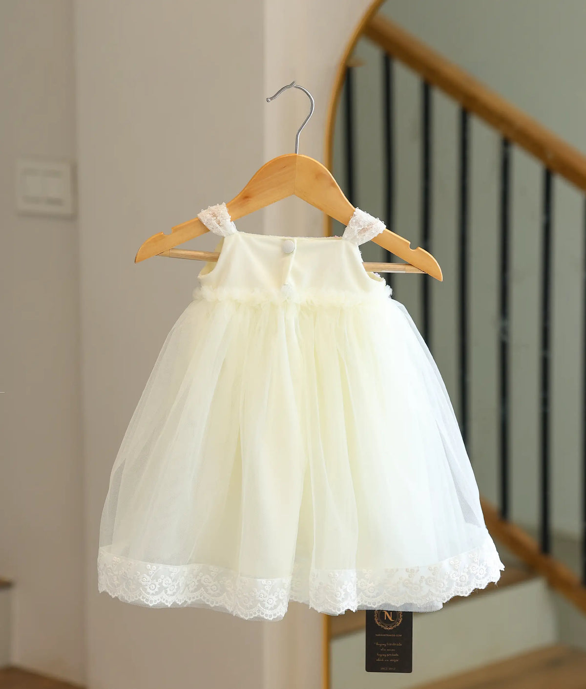 Off-White Tulle Net Handworked Baptism Gown For Baby Girl [6543]
