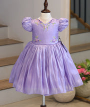 Lavender Laser Organza Handworked Birthday Frock for Baby Girl [6544]