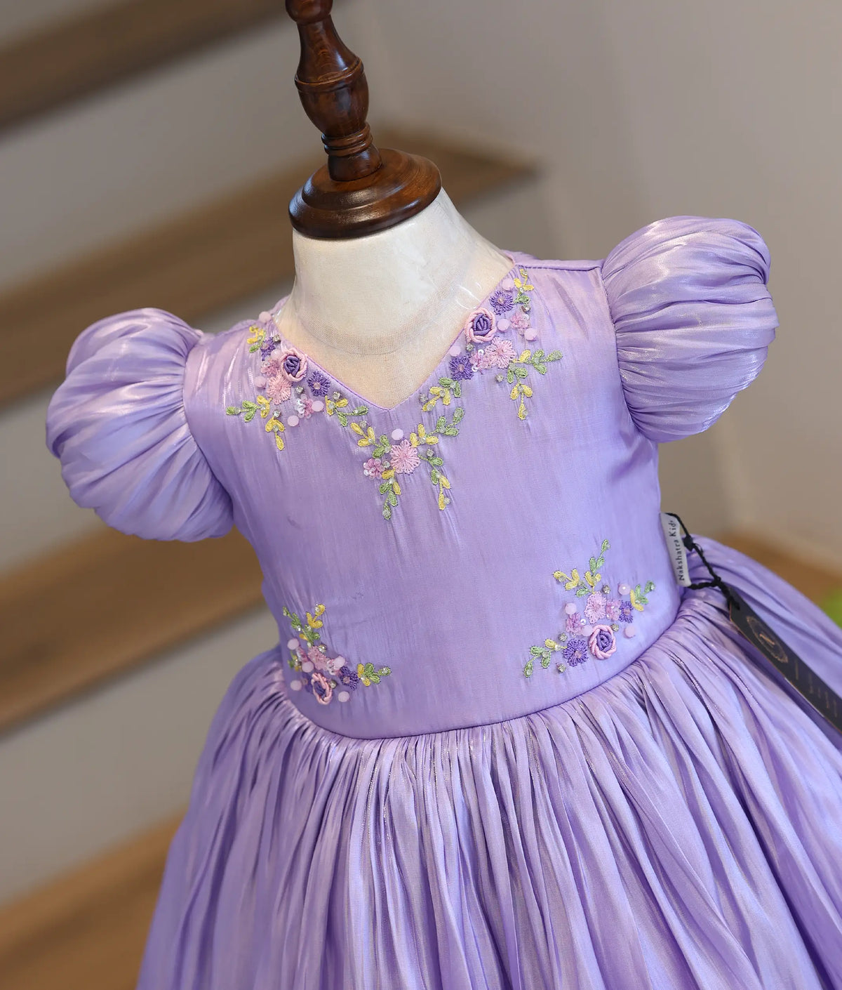 Lavender Laser Organza Handworked Birthday Frock for Baby Girl [6544]