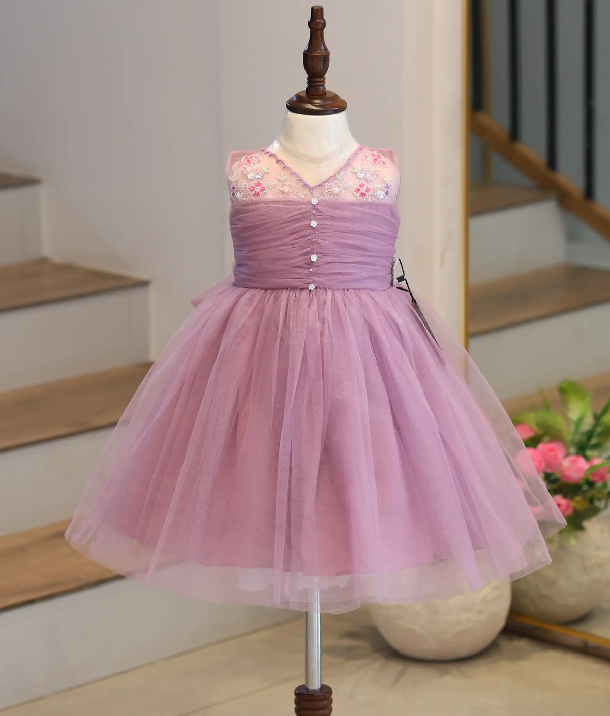 Mauve Tulle Net Handworked Birthday Frock for Baby Girl [6550]