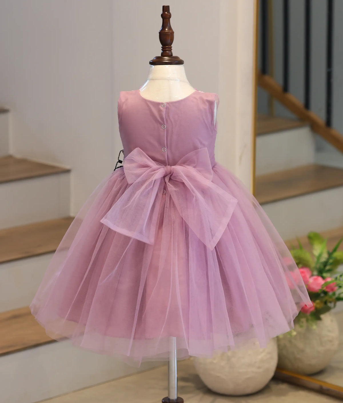 Mauve Tulle Net Handworked Birthday Frock for Baby Girl [6550]