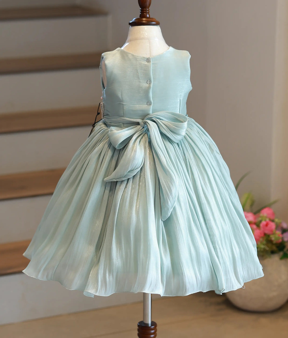 Mint Green Laser Organza Handworked Birthday Frock For Baby Girl [6552]