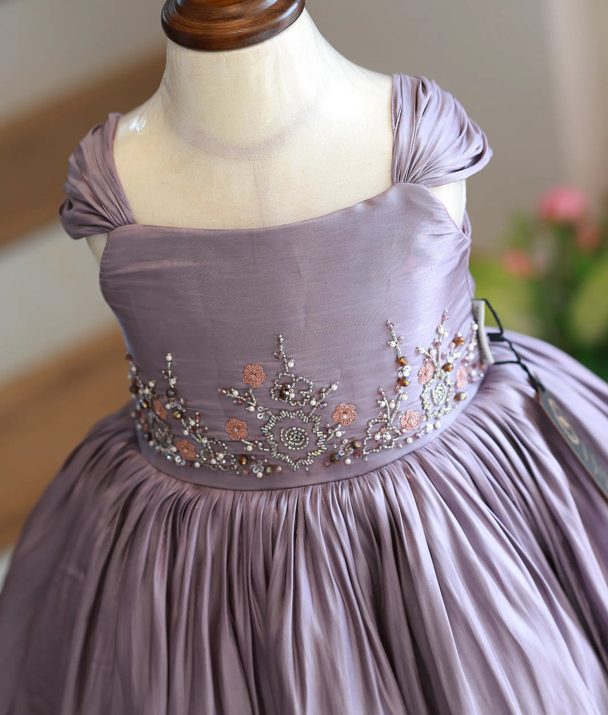 Dusty Purple Laser Organza Handworked Birthday Frock for Baby Girl [6555]