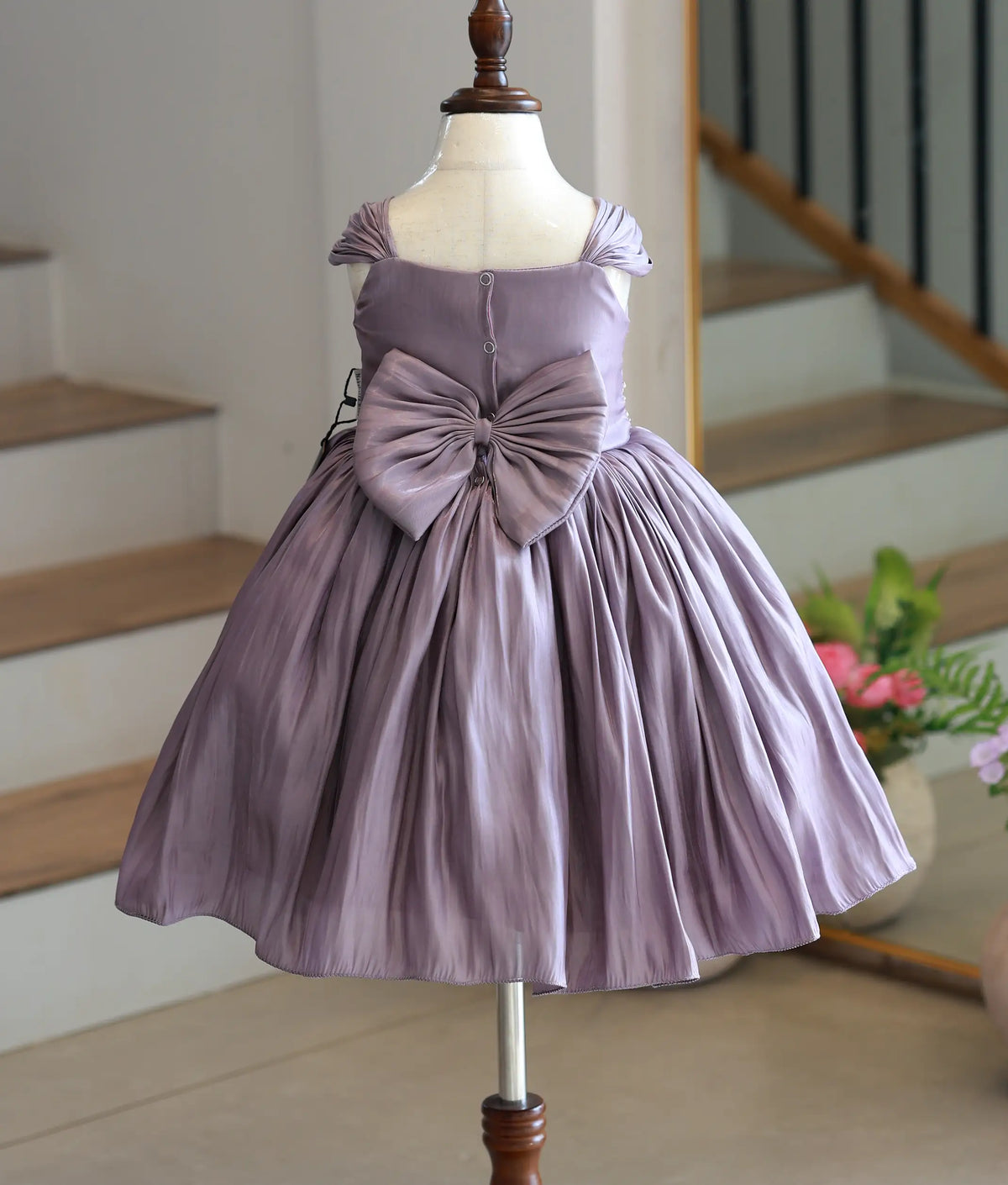 Dusty Purple Laser Organza Handworked Birthday Frock for Baby Girl [6555]