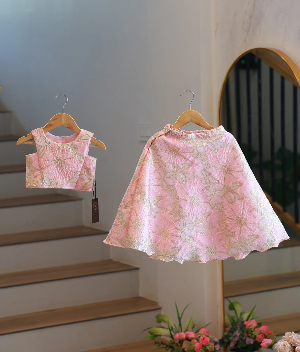 Pink Floral Turkish Organza Skirt and Top for Baby Girl [6564]
