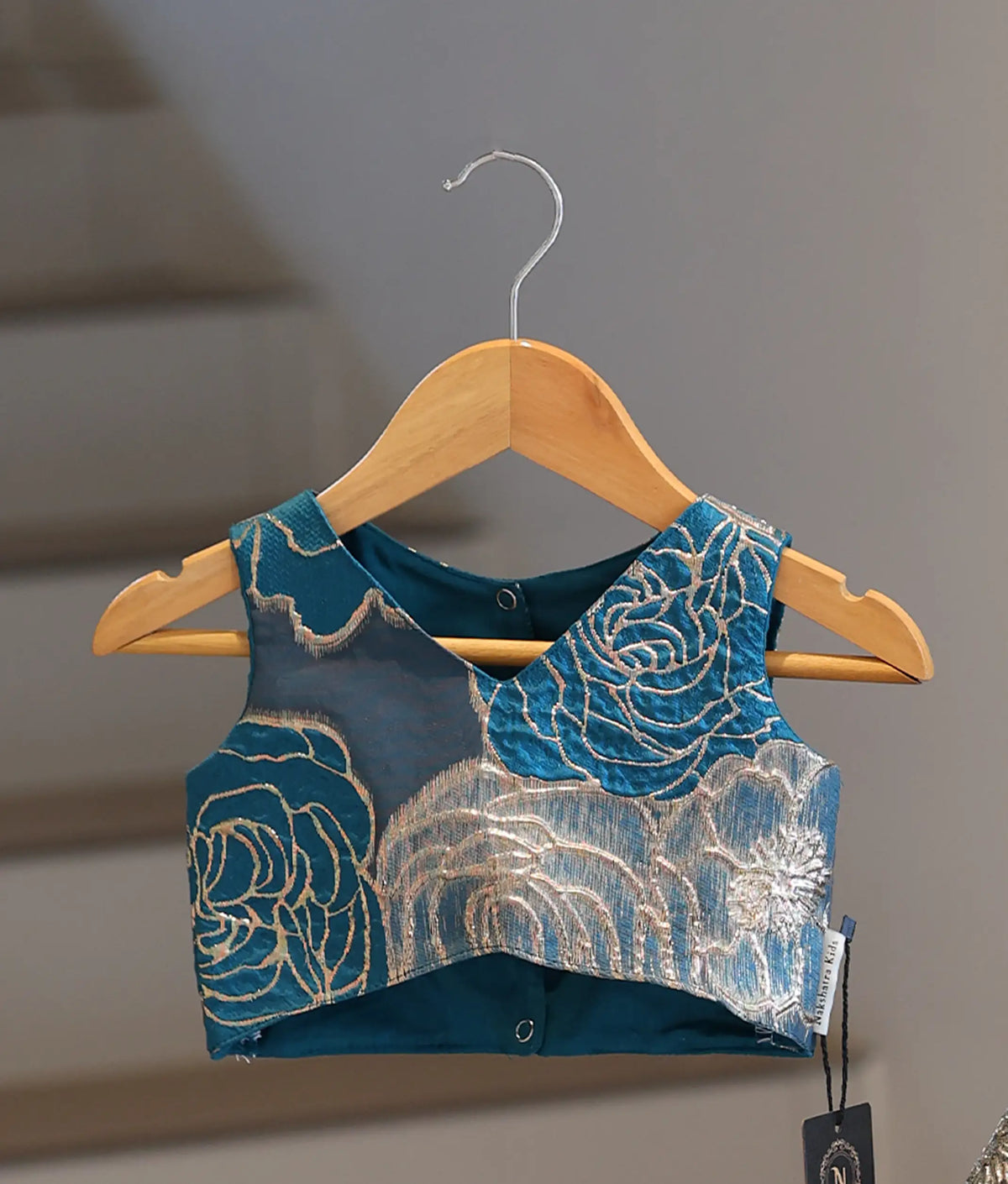 Teal Blue Floral Turkish Organza Skirt and Top for Baby Girl [6565]