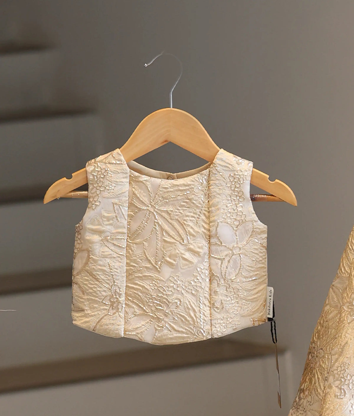 Gold and Beige Floral Turkish Organza Skirt and Top for Baby Girl [6568]