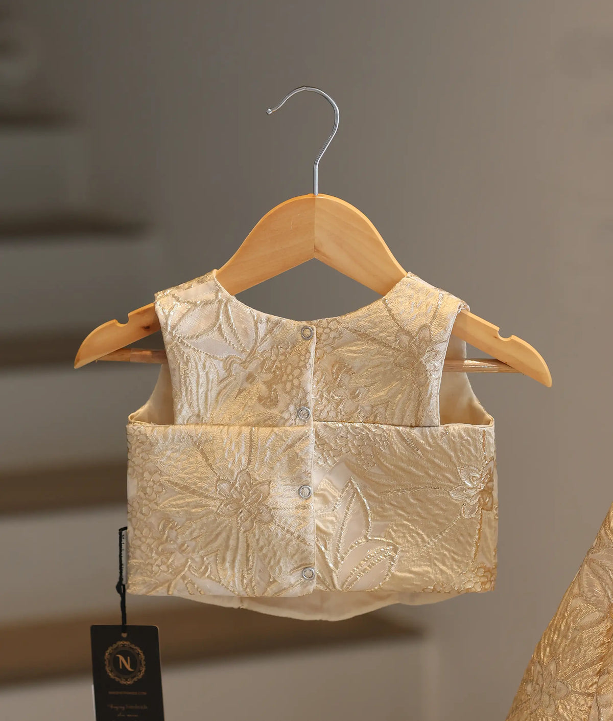 Gold and Beige Floral Turkish Organza Skirt and Top for Baby Girl [6568]