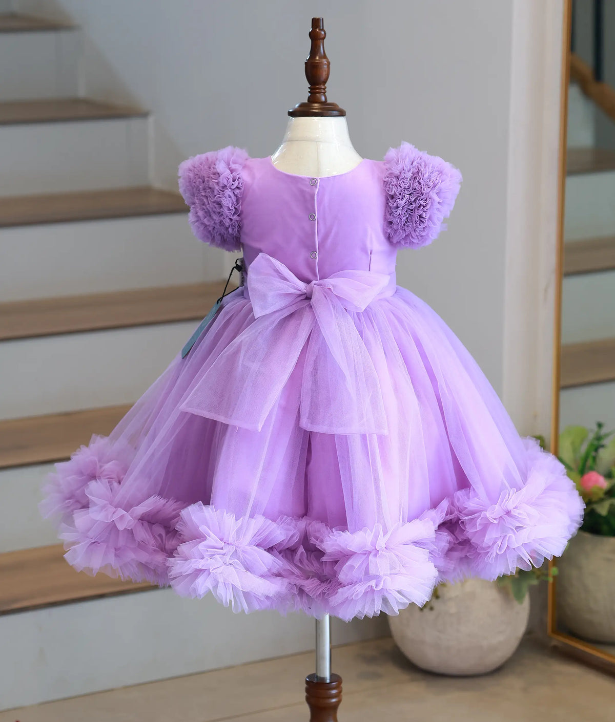 Lavender Tulle Net Handworked Birthday Frock for Baby Girl [6573]
