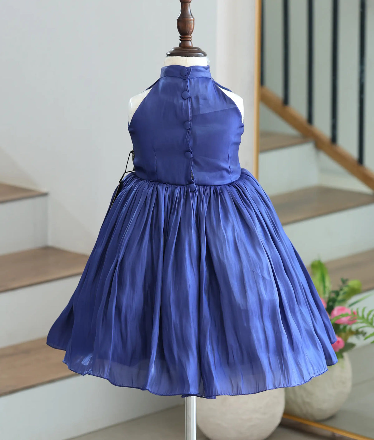 Navy Blue Laser Organza Handworked Birthday Frock for Baby Girl [6575]
