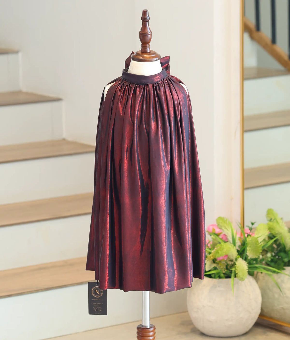 Wine Red Shimmer Lycra A-Line Frock for Baby Girl [6578]