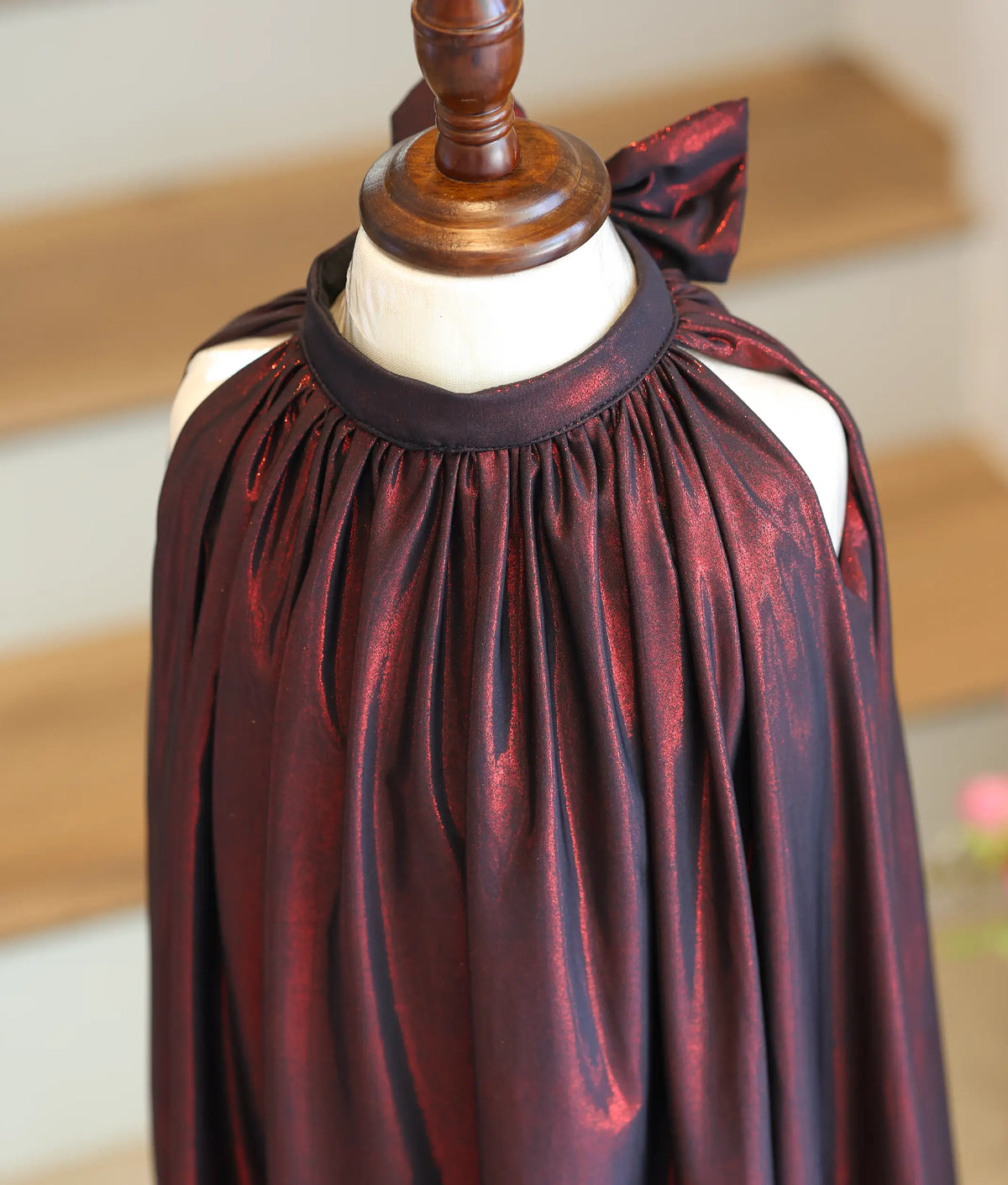 Wine Red Shimmer Lycra A-Line Frock for Baby Girl [6578]
