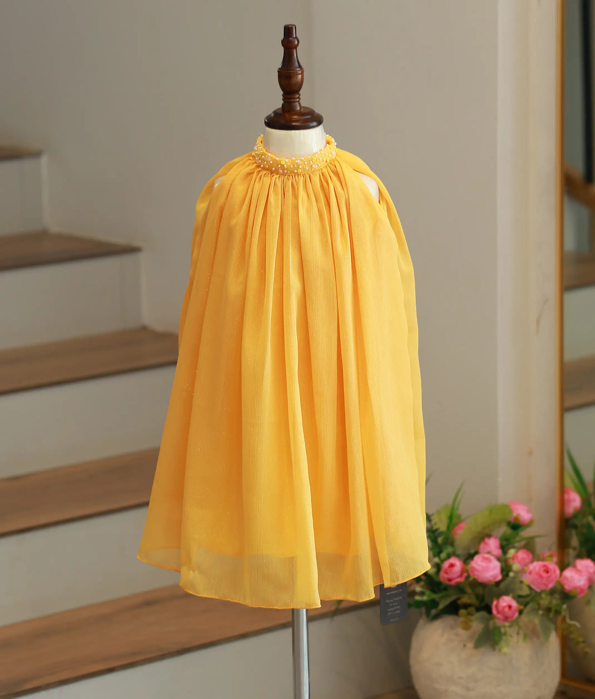 Mango Yellow Georgette Handworked A-Line Frock for Baby Girl [6599]