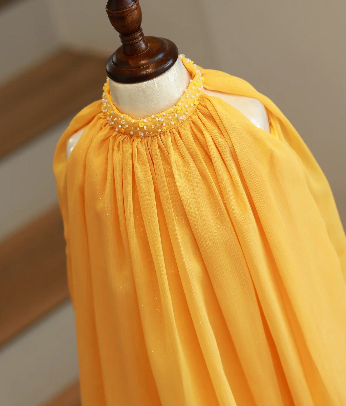 Mango Yellow Georgette Handworked A-Line Frock for Baby Girl [6599]