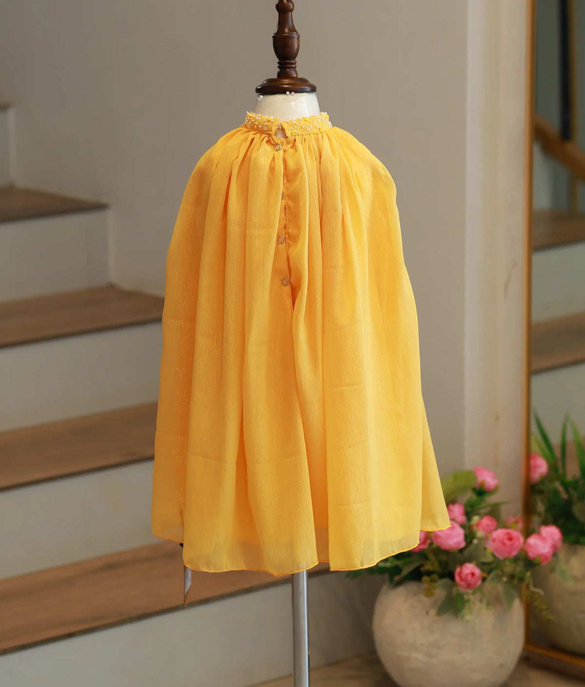 Mango Yellow Georgette Handworked A-Line Frock for Baby Girl [6599]
