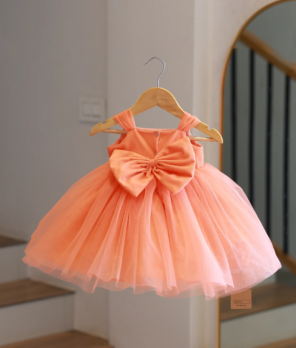 Peach Tulle Net Handworked Jungle Theme Frock for Baby Girl [Pre Order: 6632]