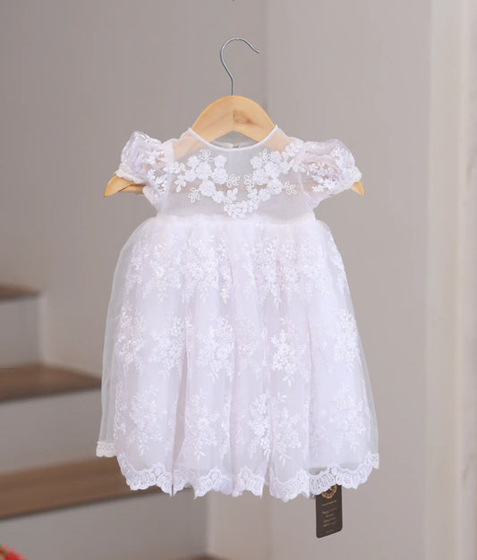 White Work Material Baptism Frock For Baby Baptism [Ready To Ship:7103]