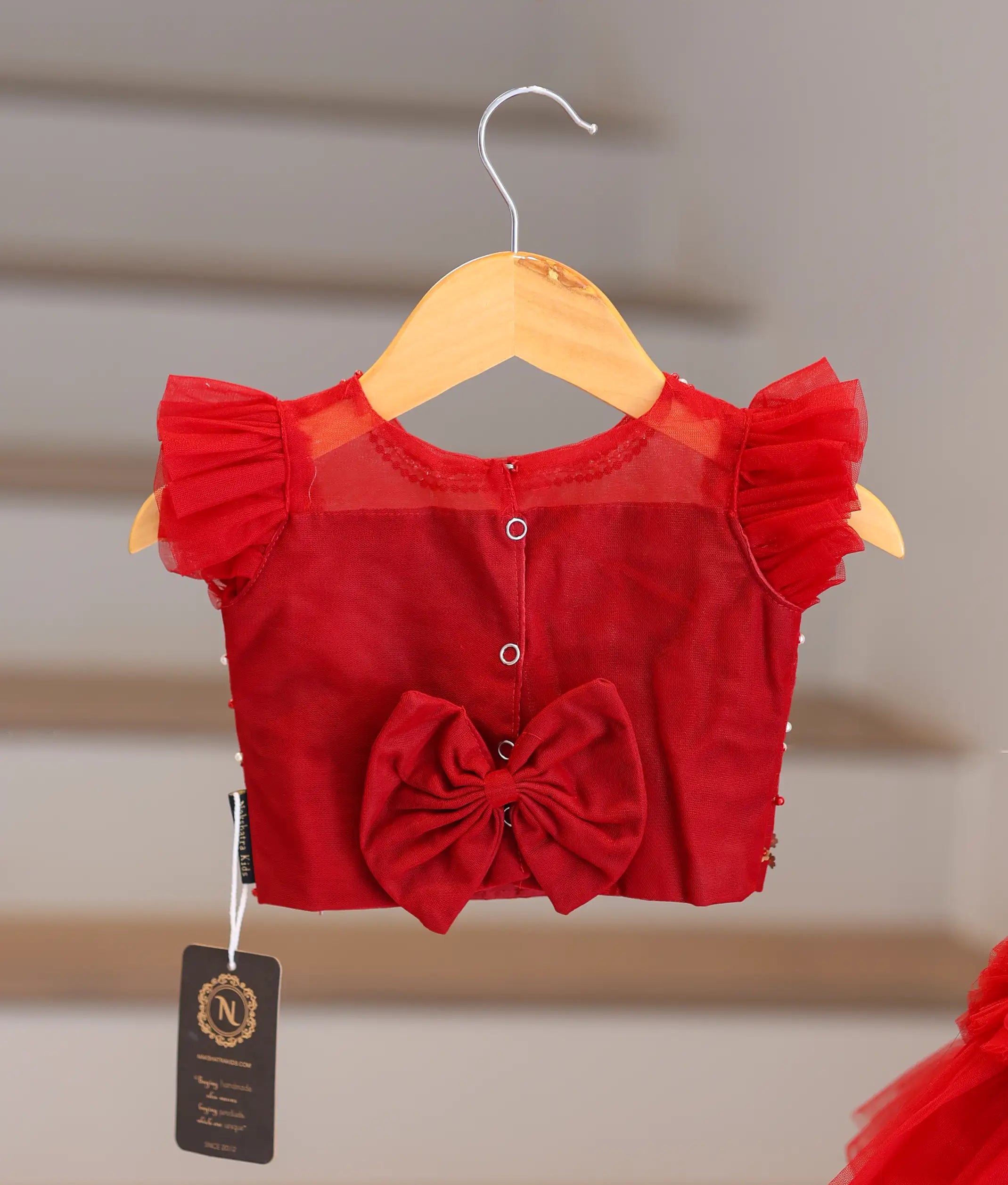 Maroon Tulle Net  Handworked Crop Top With Full Length Skirt For Baby Girl [7122]