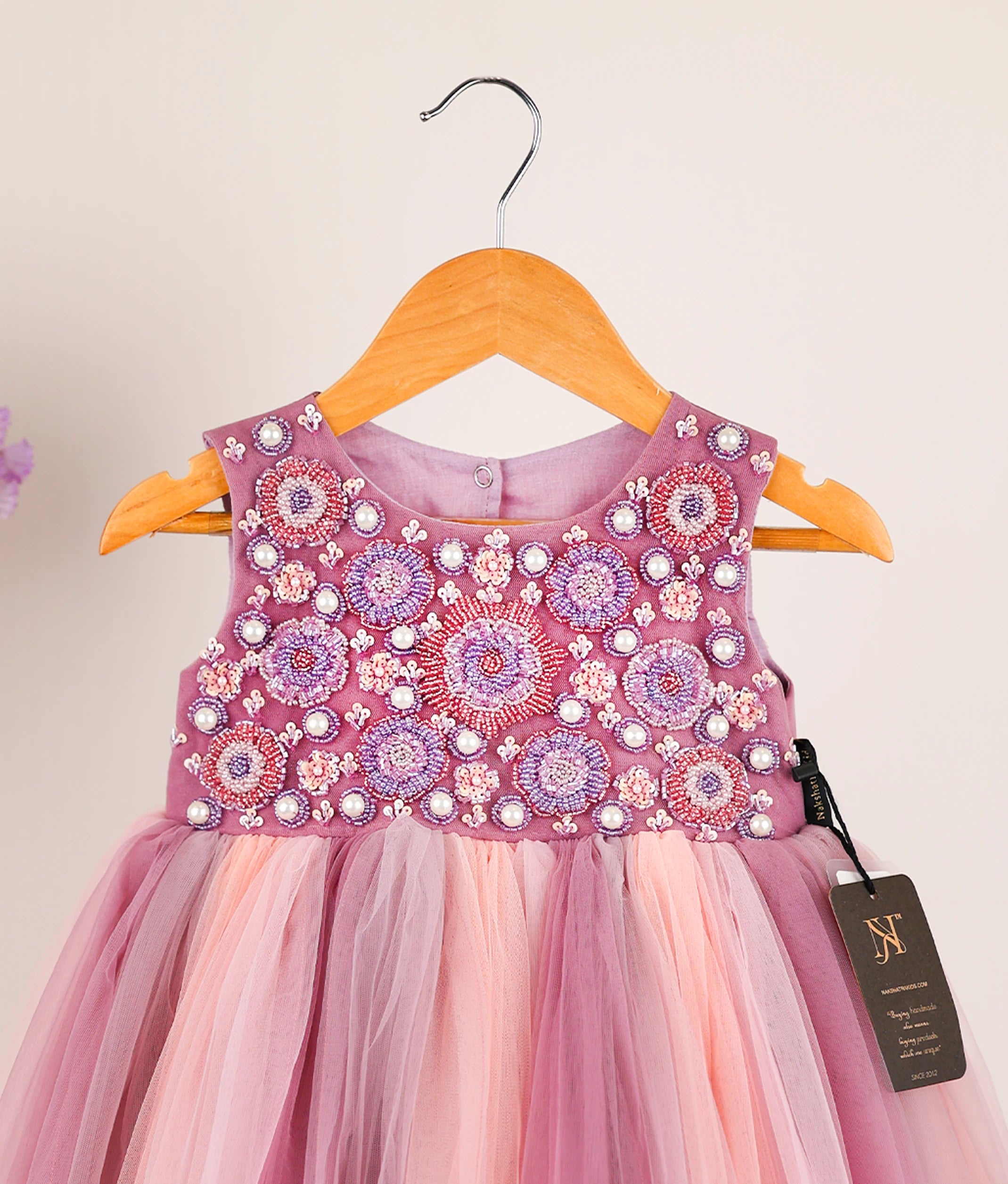 Pastel Lavender Tulle Net Handworked Birthday Gown For Baby [Ready to ship:7253]