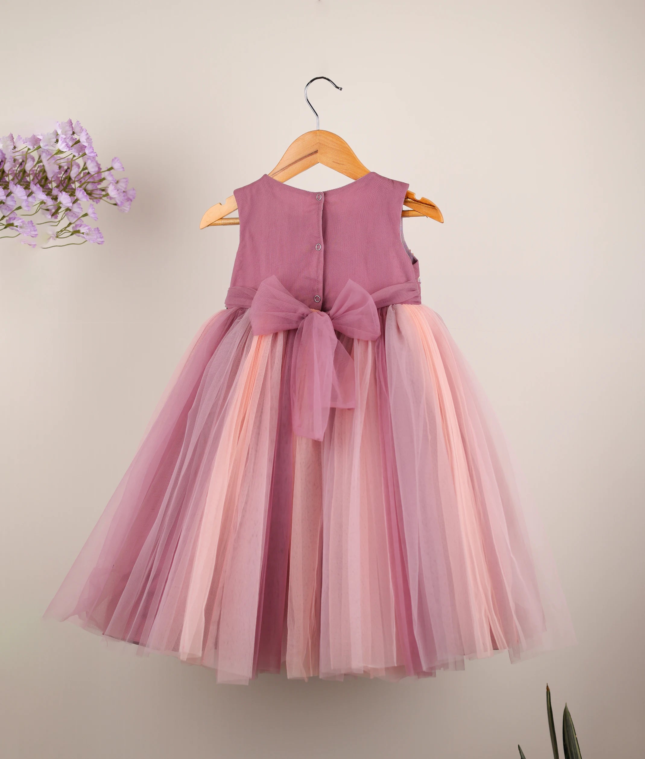 Pastel Lavender Tulle Net Handworked Birthday Gown For Baby [Ready to ship:7253]