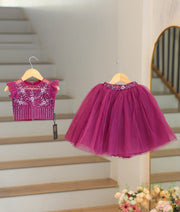 Pastel Grapewine Handworked Crop Top with Full Length Skirt For Baby Girl [7282]