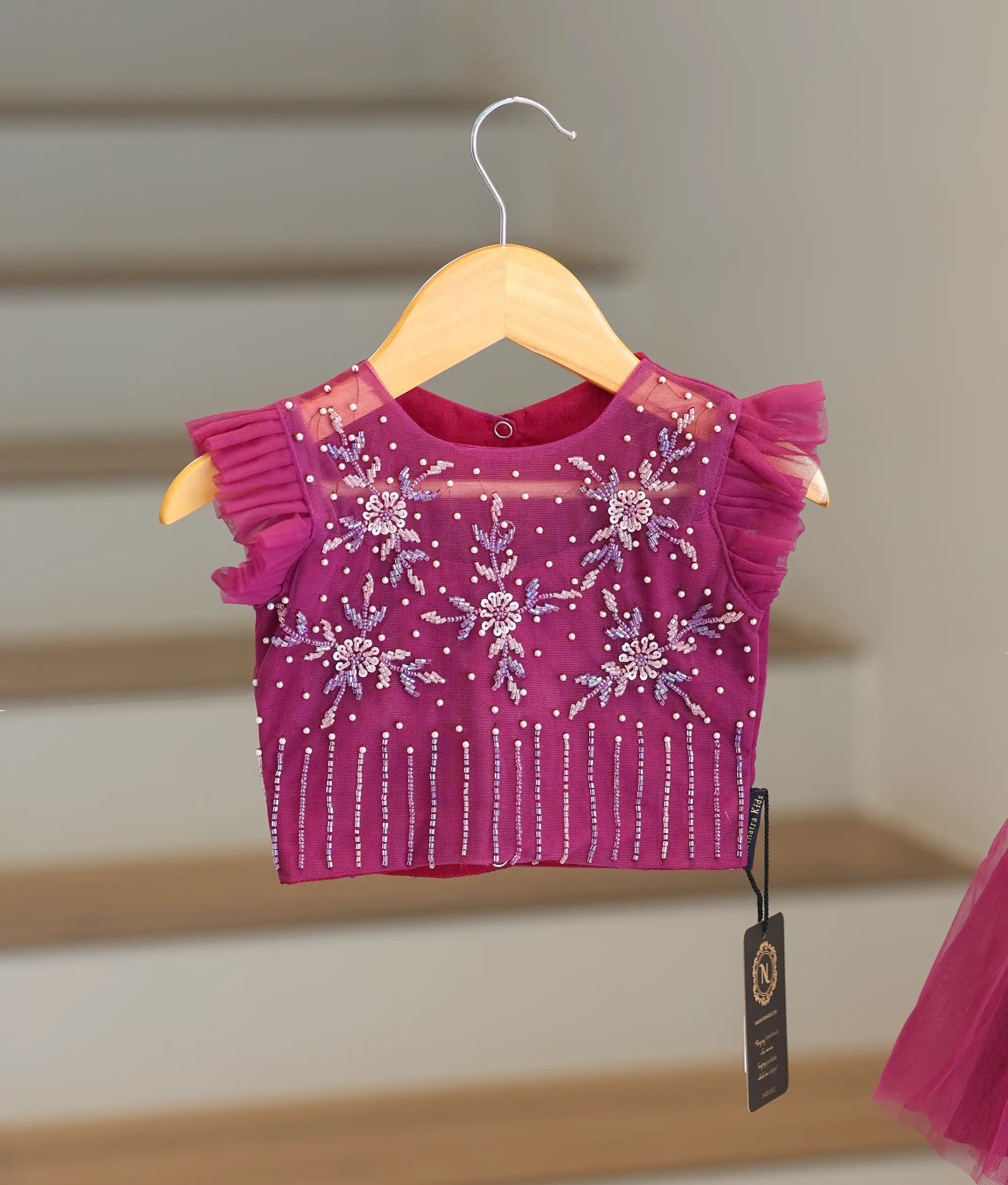 Pastel Grapewine Handworked Crop Top with Full Length Skirt For Baby Girl [7282]