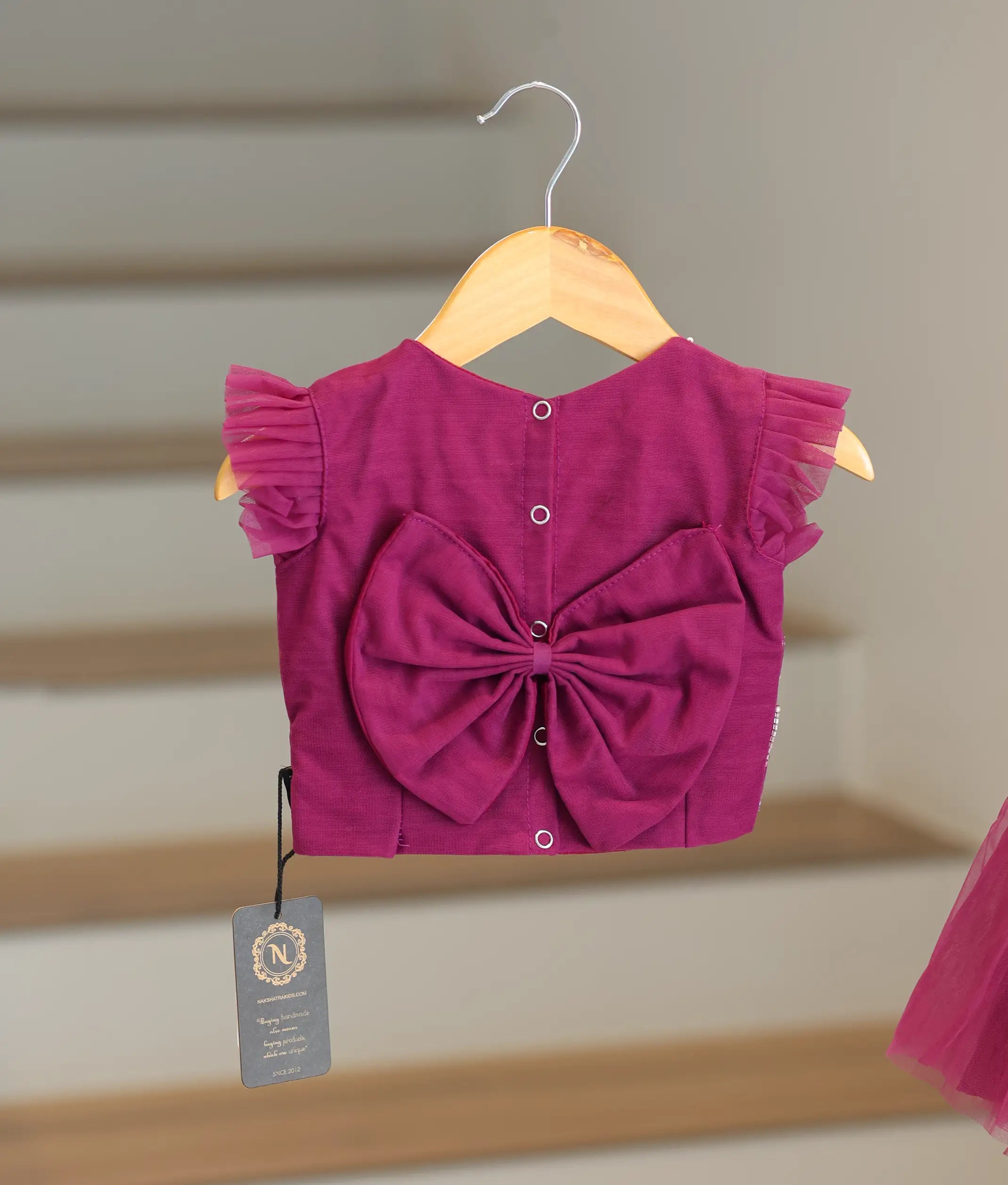 Pastel Grapewine Handworked Crop Top with Full Length Skirt For Baby Girl [7282]