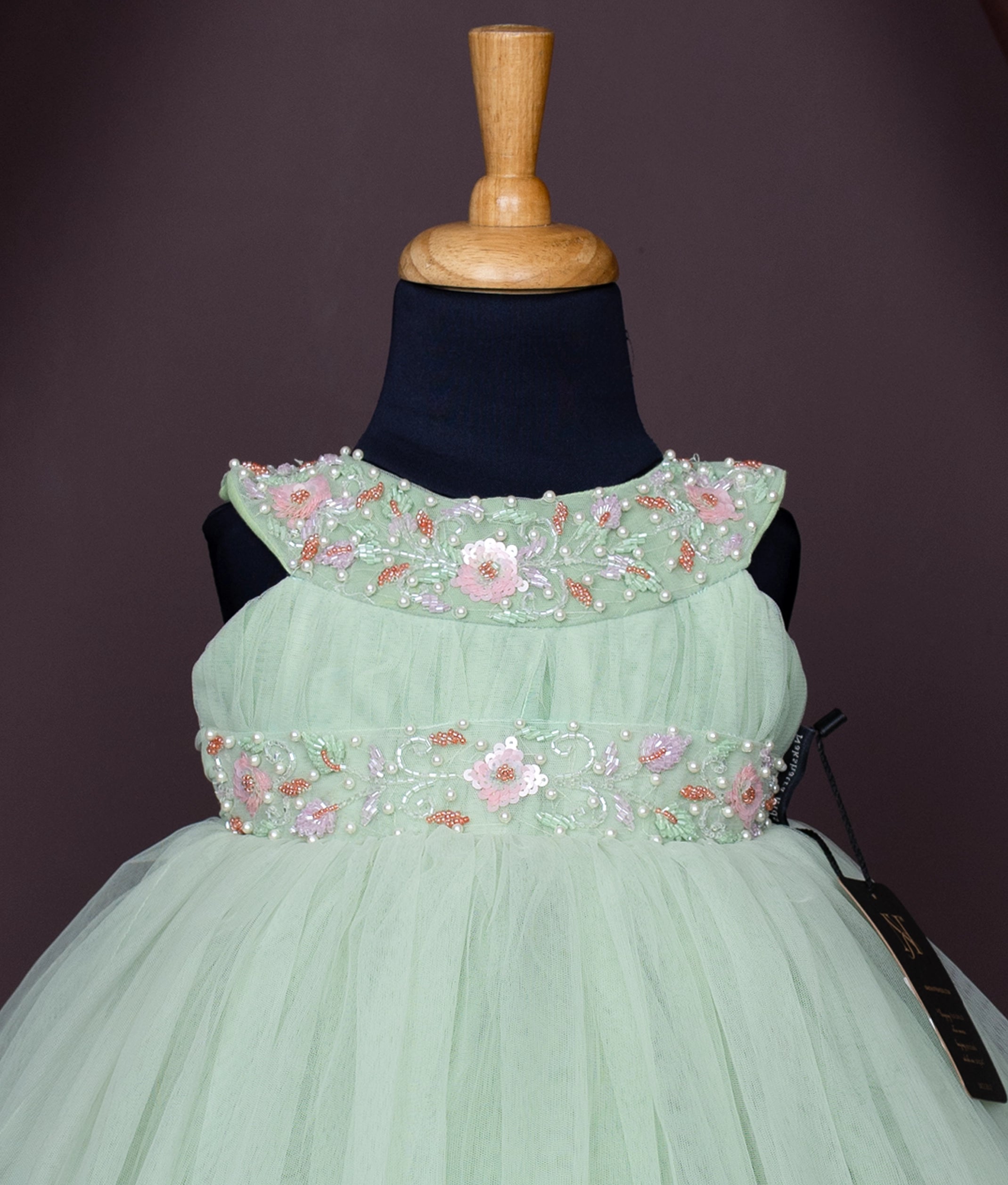 Pastel Green Tulle Net Birthday Frock for Baby Girl [7351A]