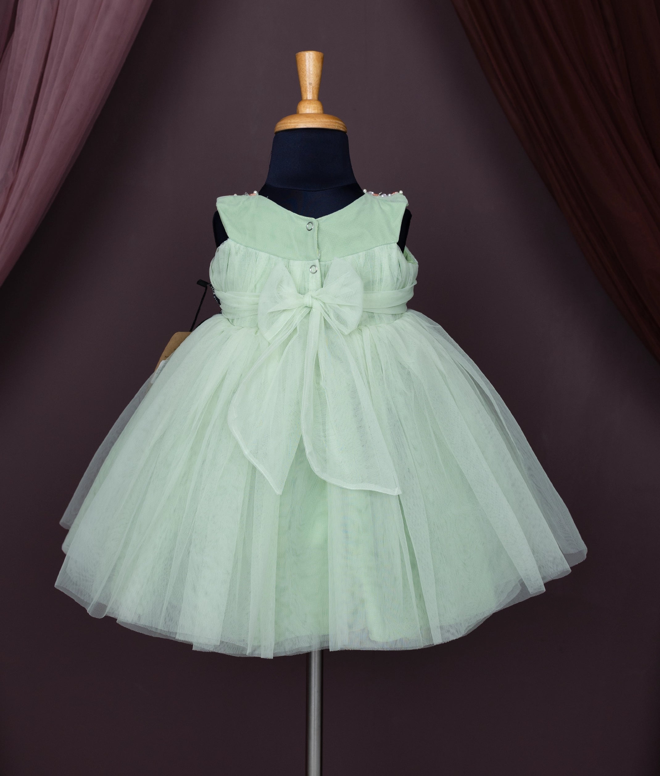 Pastel Green Tulle Net Birthday Frock for Baby Girl [7351A]