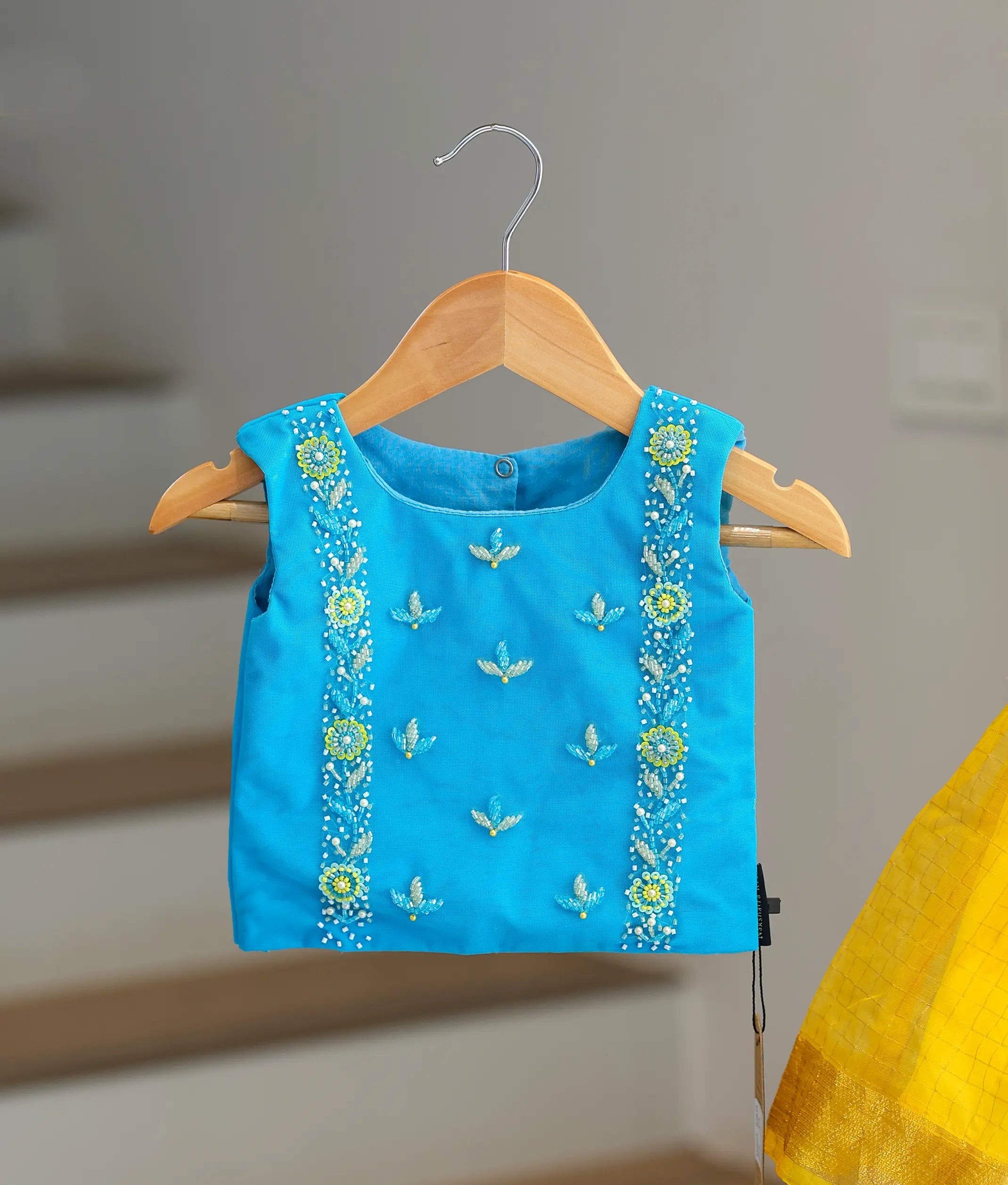 Blue Handworked Tulle Net Top with Yellow Organza full Skirt for Baby Girl [7615]