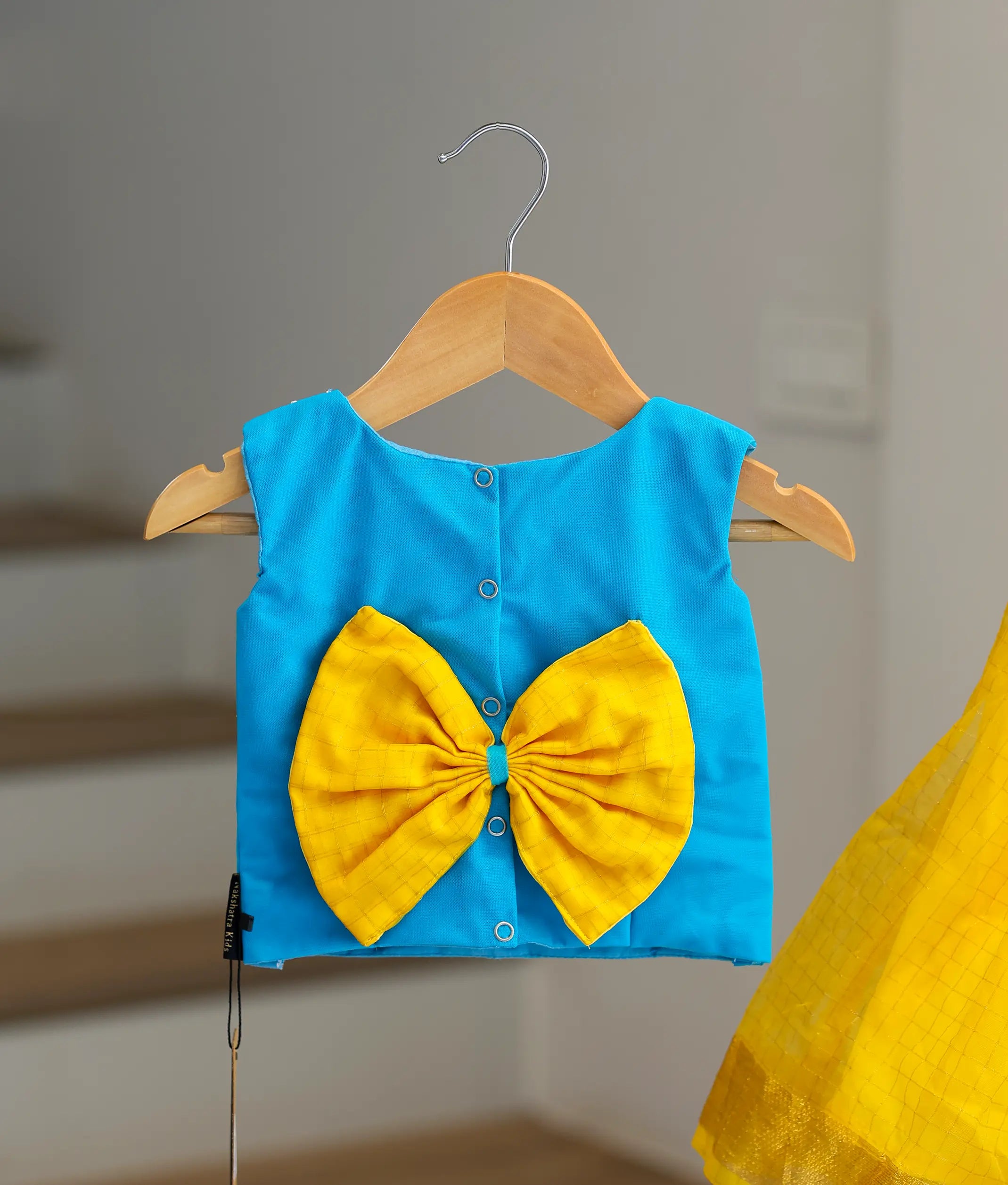 Blue Handworked Tulle Net Top with Yellow Organza full Skirt for Baby Girl [7615]