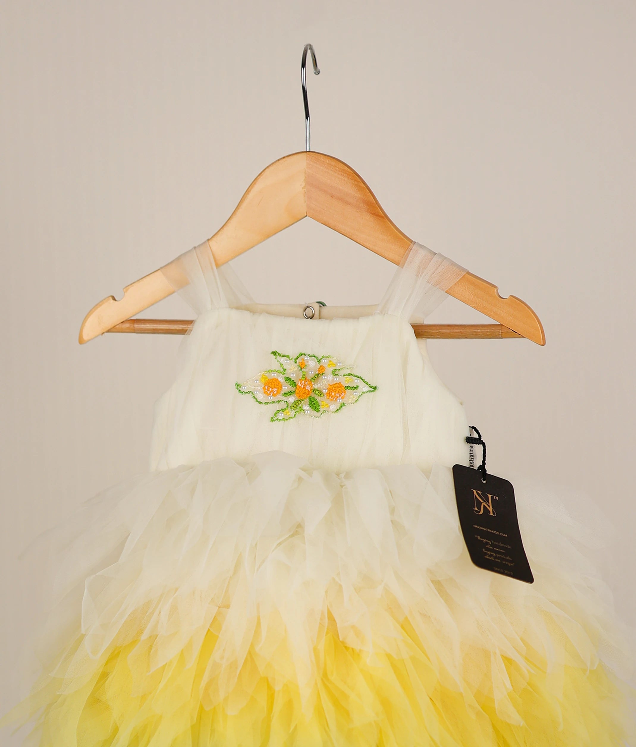 Multi-Colour Tulle Net Handworked Feather Birthday Frock For Baby Girl [7641]