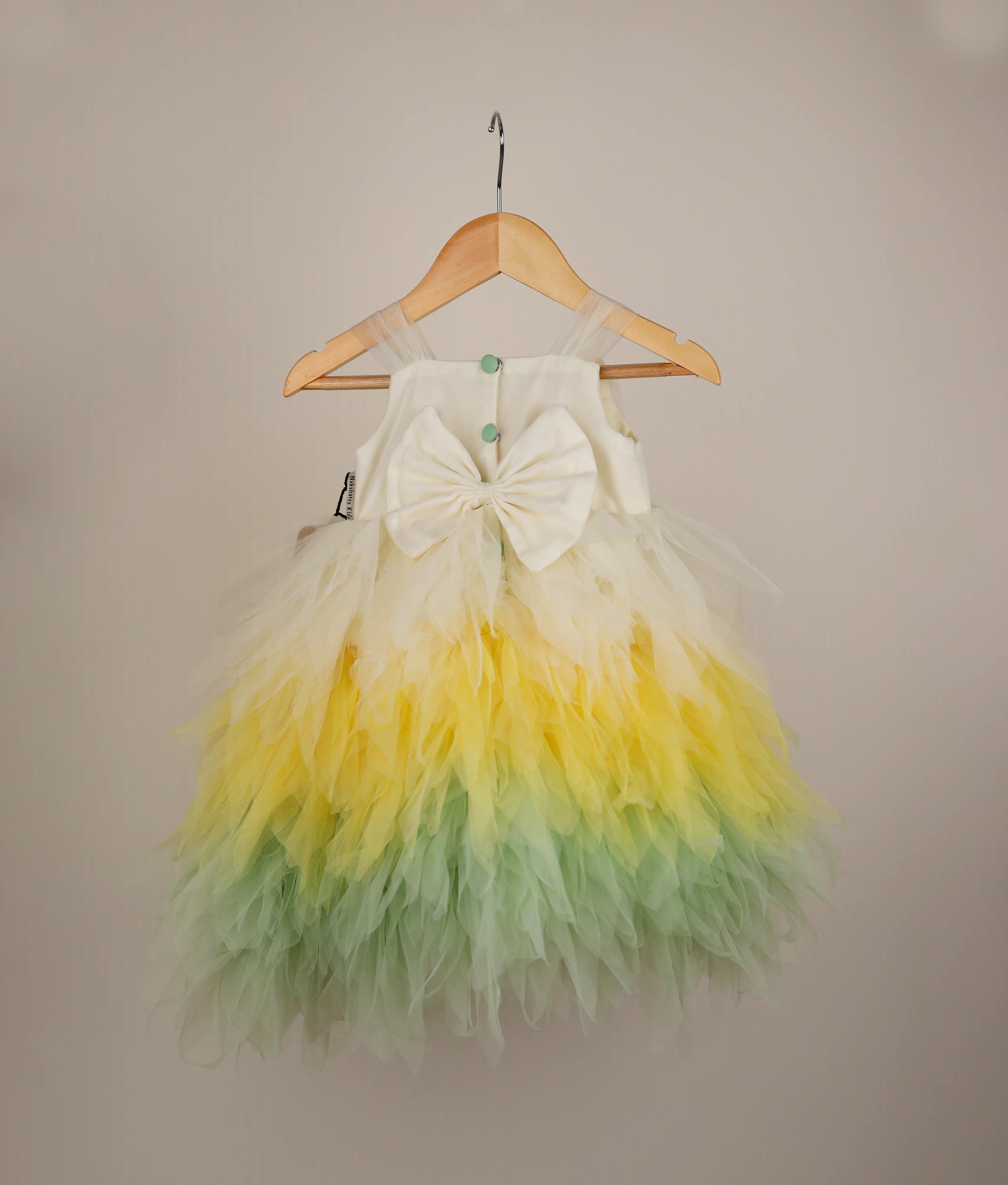 Multi-Colour Tulle Net Handworked Feather Birthday Frock For Baby Girl [7641]