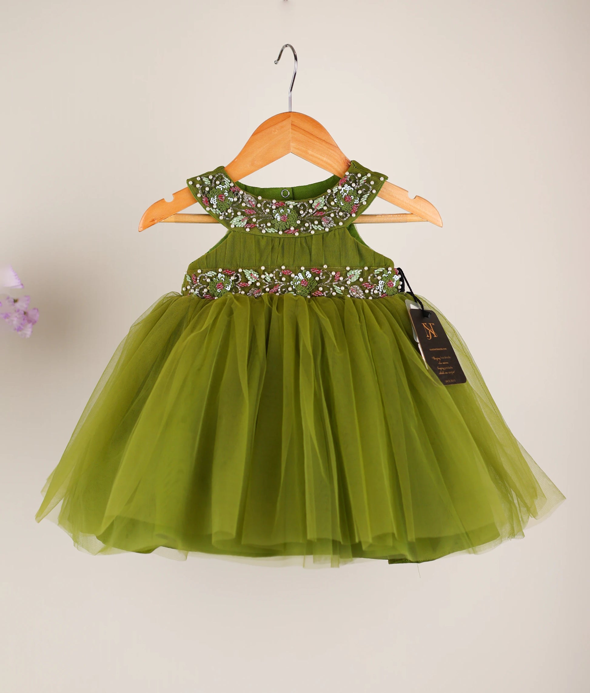Olive Green Handworked Birthday Frock For Your Baby Girl 28 (6 to 7Yrs) Olive Green Handworked Birthday Frock For Your Baby Girl 28 (6 to 7Yrs)