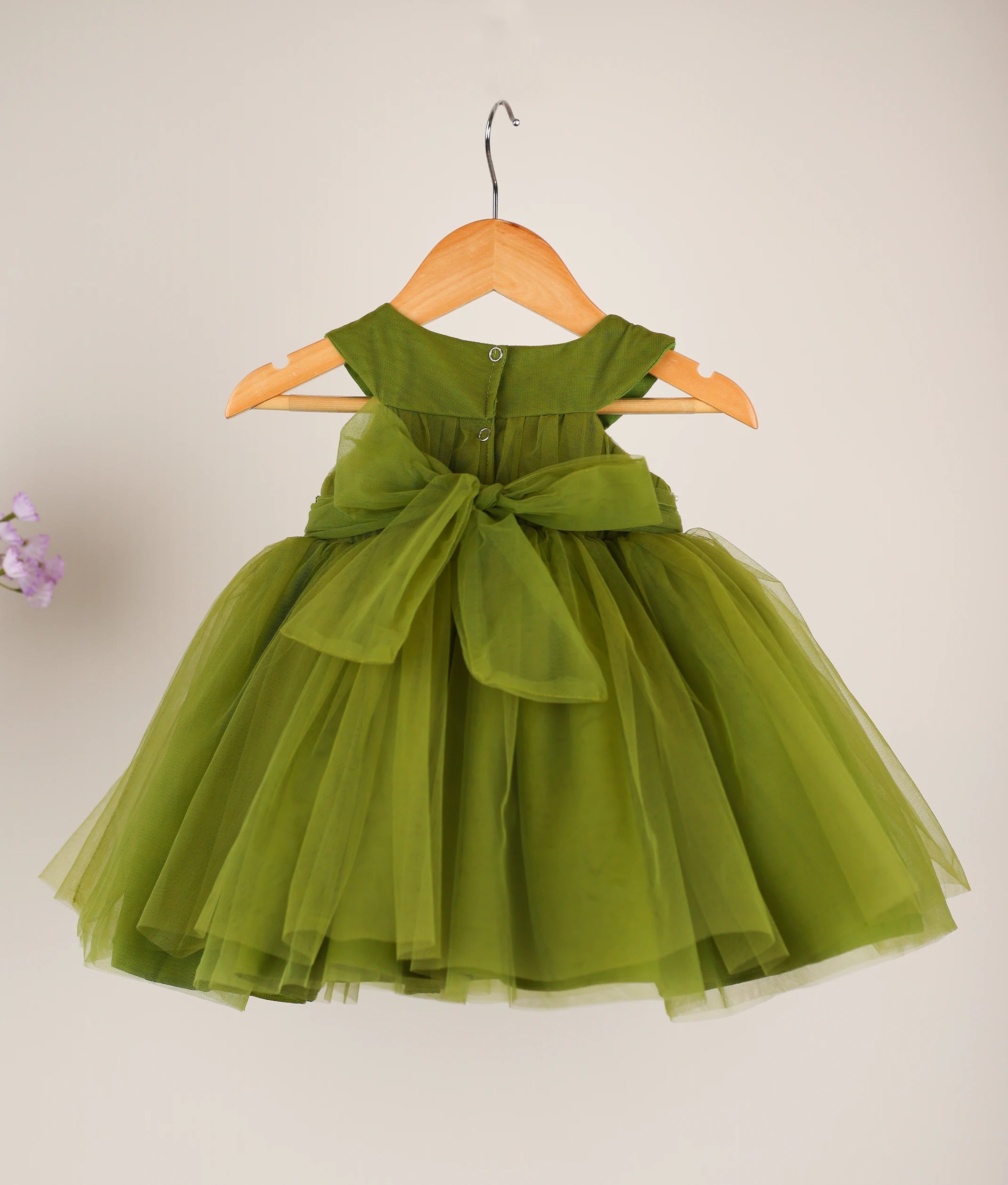 Olive Green Handworked Birthday Frock For Your Baby Girl [Ready to ship : 7666]