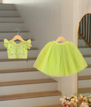 Pastel Green Tulle Net Handworked Crop Top with  Full Length Skirt For Baby Girl [7880]