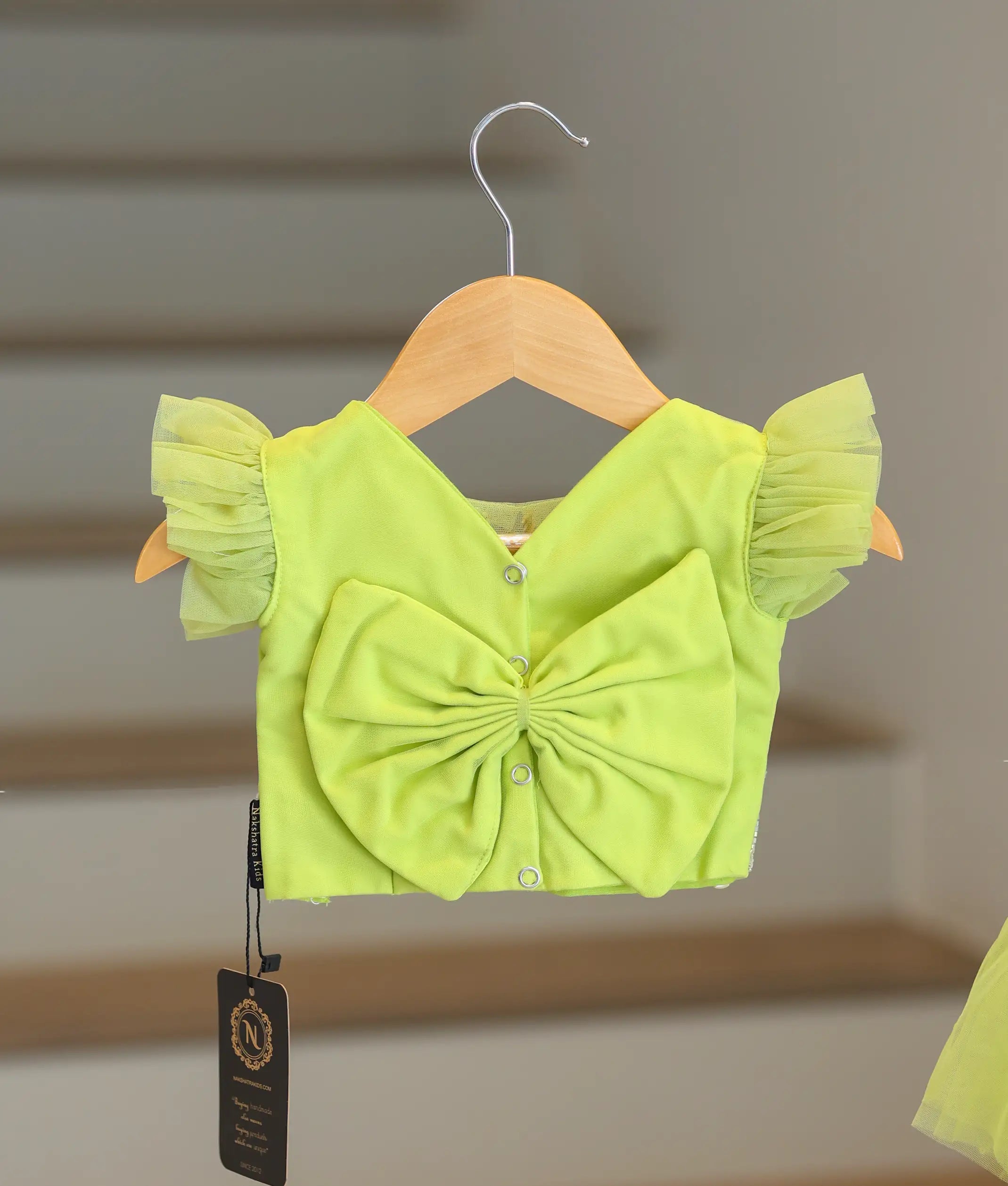 Pastel Green Tulle Net Handworked Crop Top with  Full Length Skirt For Baby Girl [7880]
