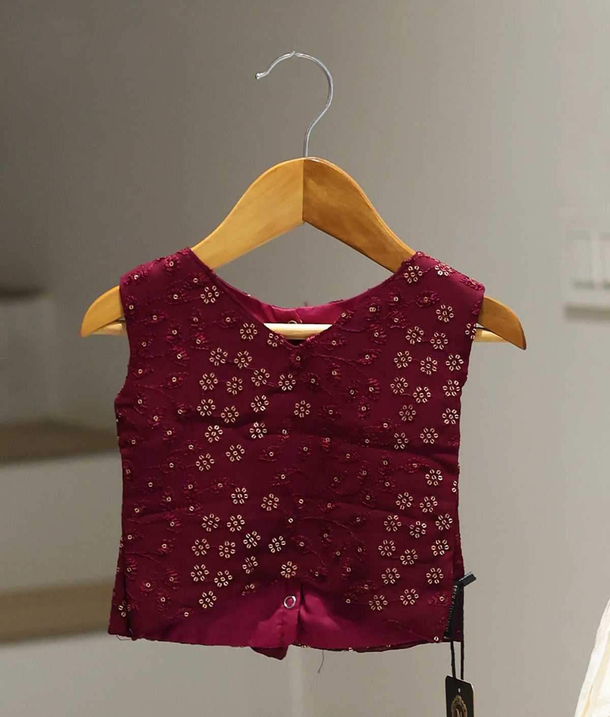 Wine Embroidered Top with Off-White Kasavu Skirt for Baby Girls - 7959
