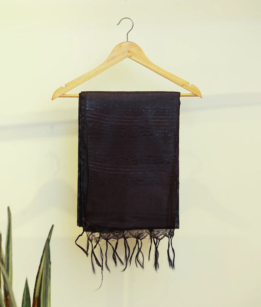 Midnight Black Bhagalpuri Silk Saree with Geometric Chevron Pattern [Ready To Ship: MB01170]