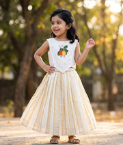 Off-White Embroidery Cotton Skirt and Top for Baby Girls [6362]