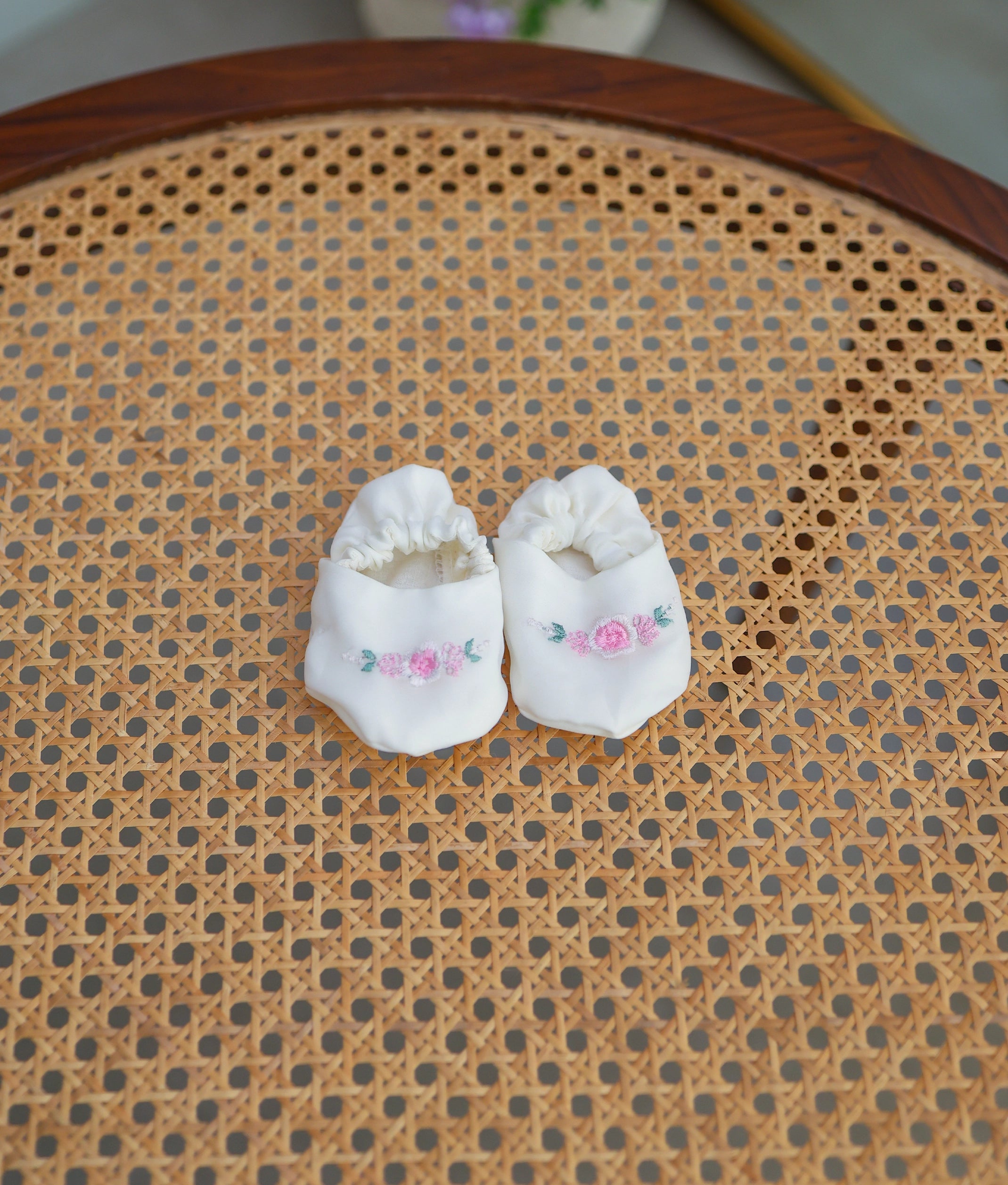 Off-White Floral Embroidery Baptism Booties For Baby Girl [Ready To Ship: B20]