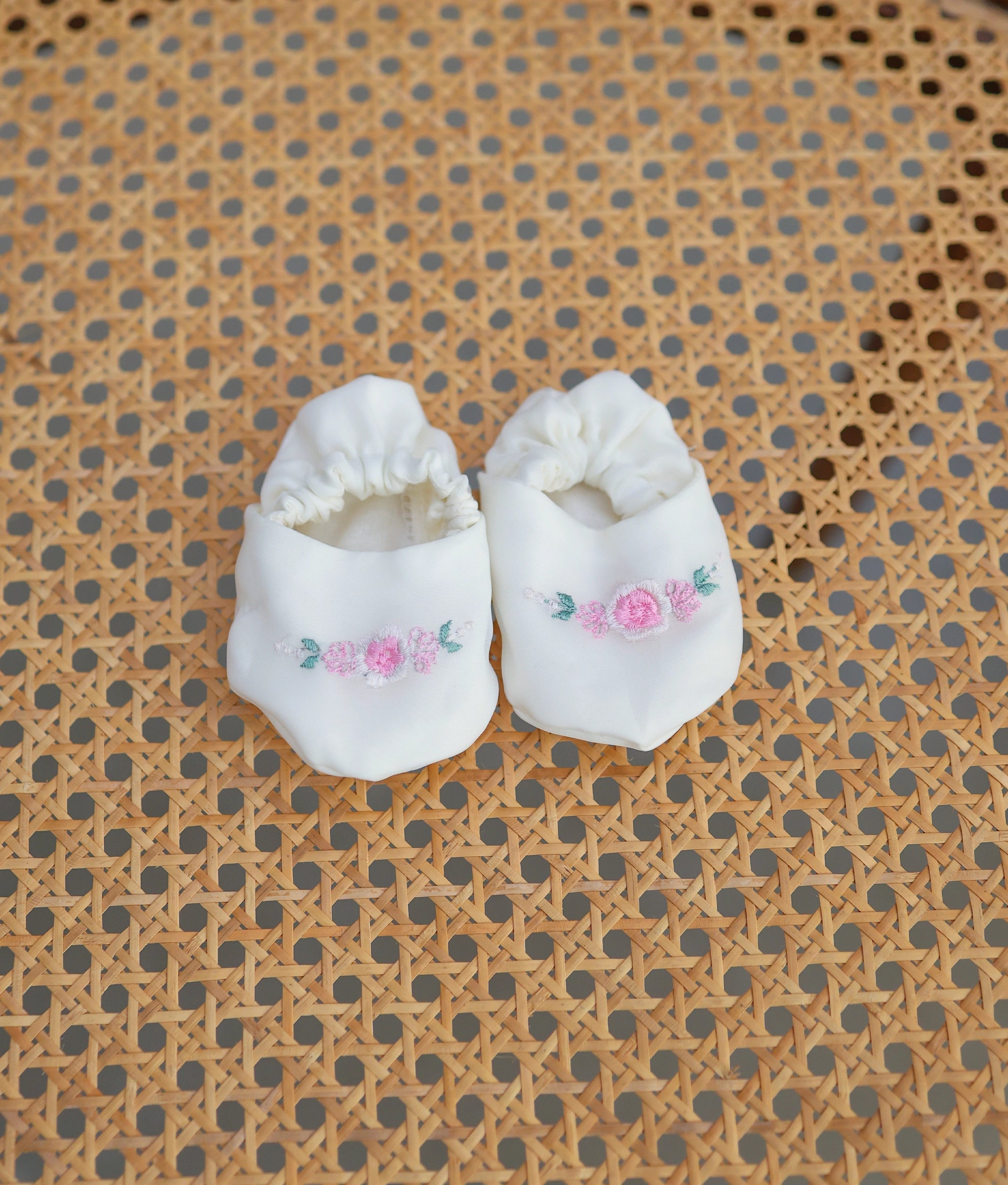 Off-White Floral Embroidery Baptism Booties For Baby Girl [Ready To Ship: B20]