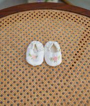 Off-White Floral Embroidery Baptism Booties For Baby Girl [Ready To Ship: B22]