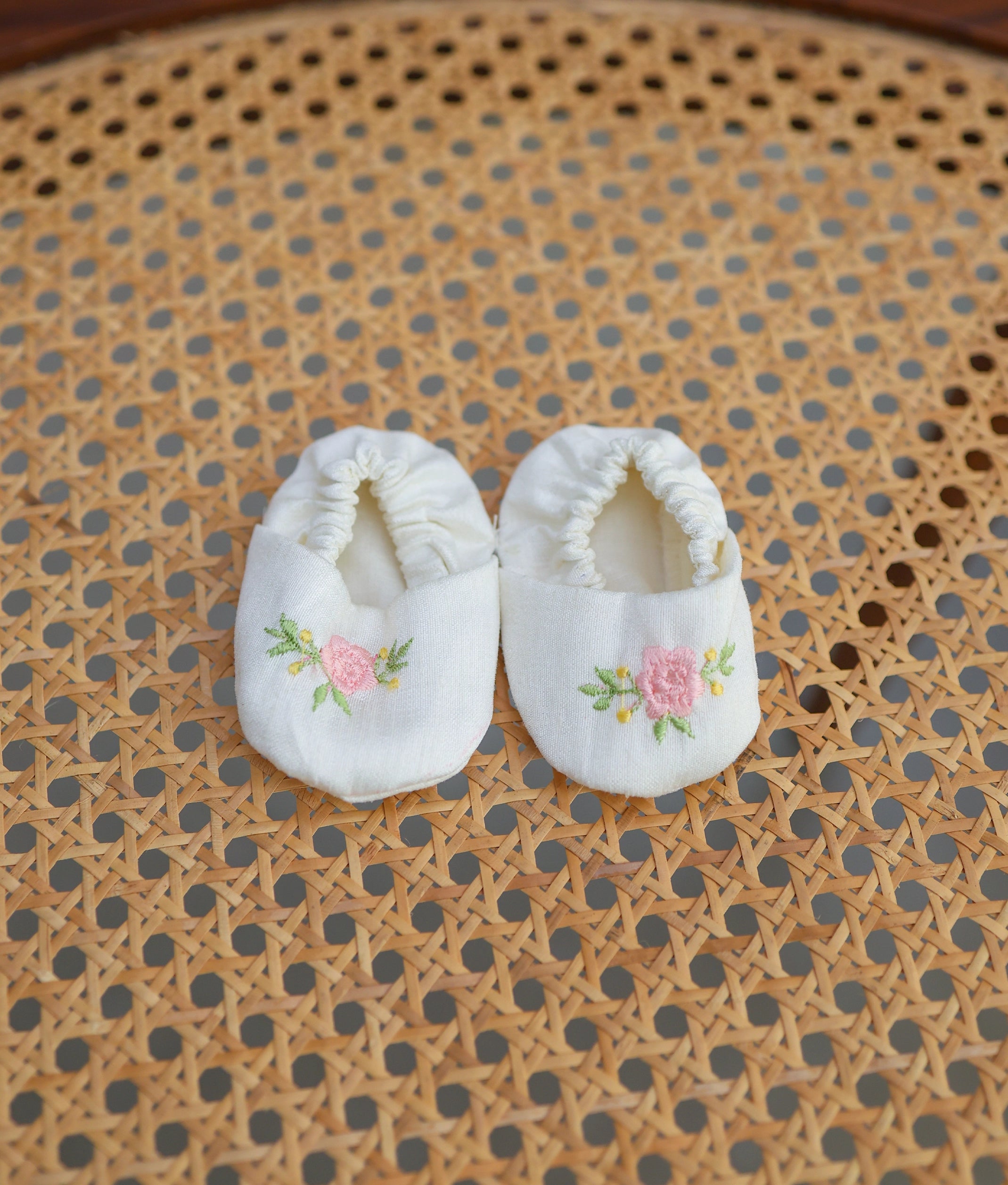Off-White Floral Embroidery Baptism Booties For Baby Girl [Ready To Ship: B22]