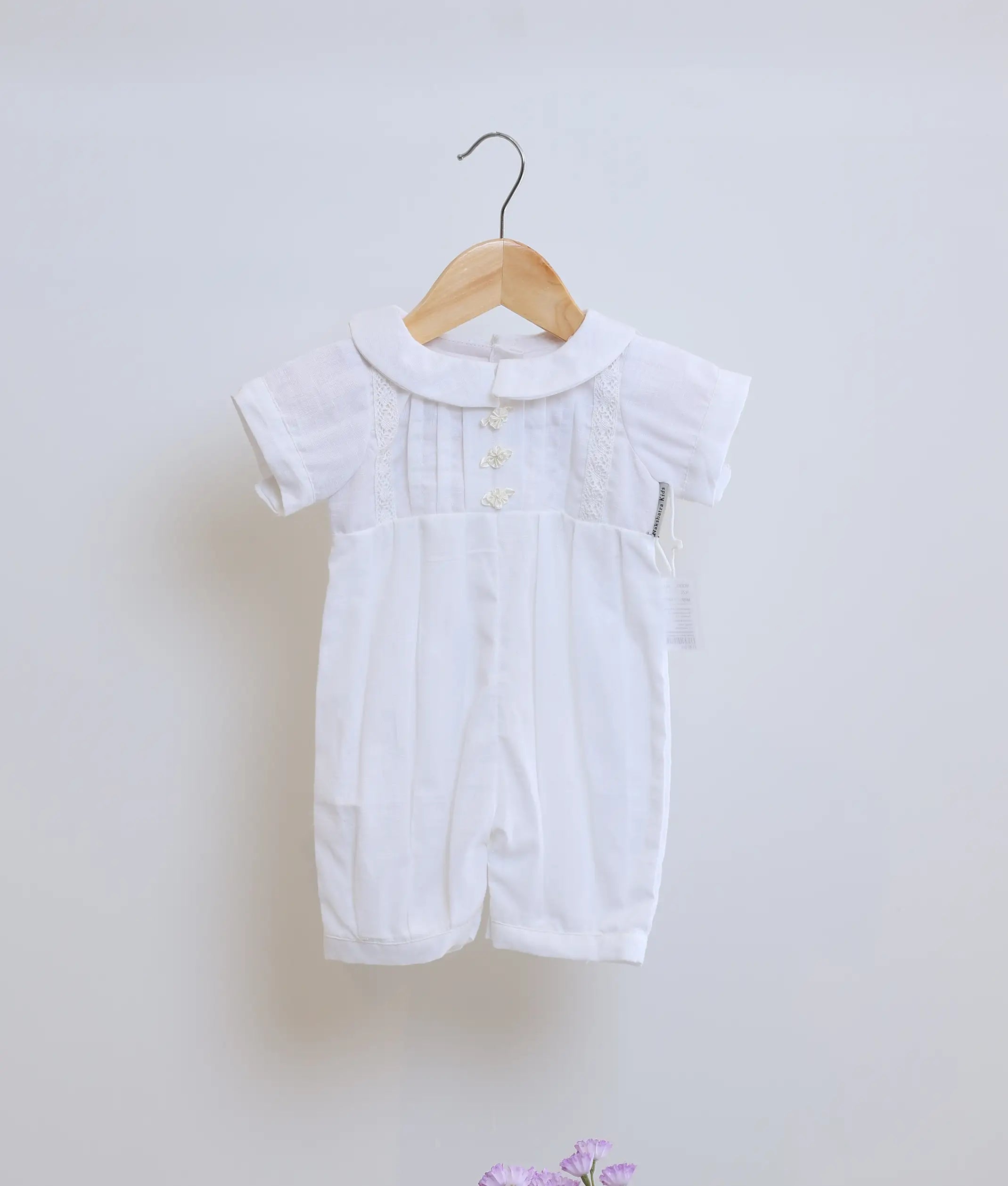 White Cotton Baptism Romper Set For Baby Boy [Ready To Ship: BB103]