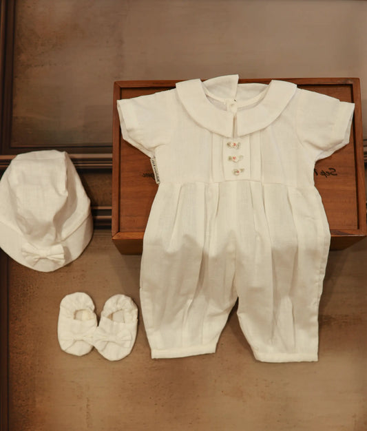 White Cotton Romper Baptism Dress For Baby Boy [Ready To Ship :BB104]