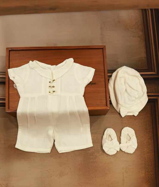 White Cotton Romper Baptism Dress For Baby Boy [Ready To Ship :BB105]