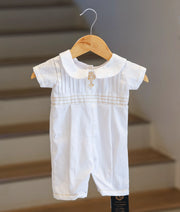 White Cotton Baptism Romper For Baby Boy [BB113]