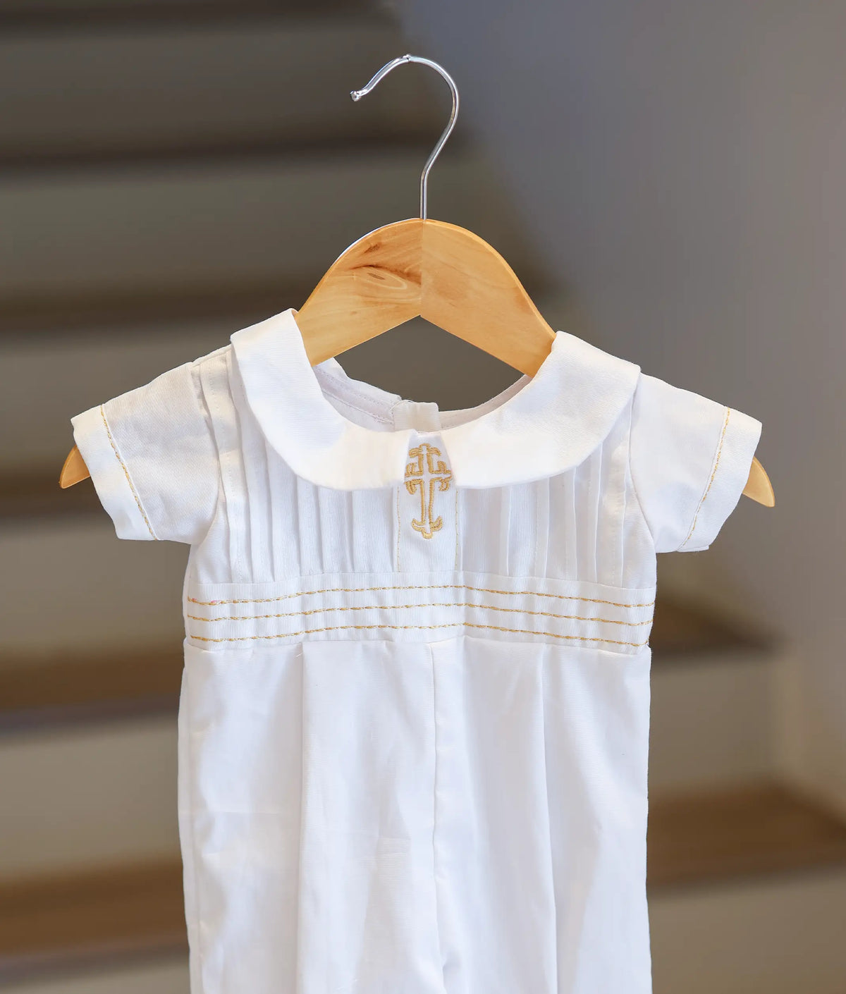 White Cotton Baptism Romper For Baby Boy [BB113]